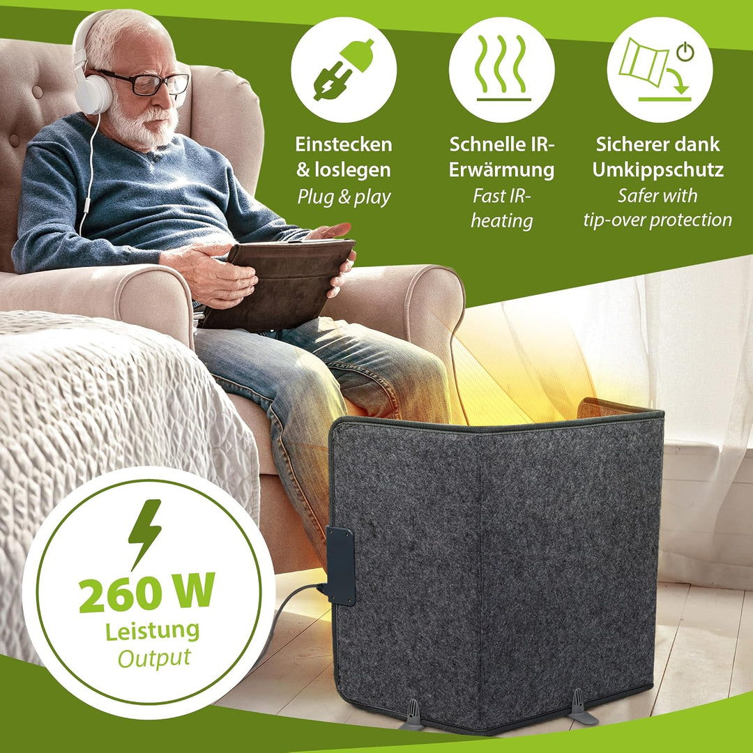 Mi-Heat Infrarot Schreibtischheizung 51x100cm Heizpaneel 165W Standheizung für Büro Schreibtisch Arb