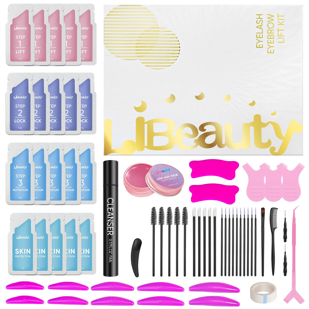 Libeauty Lash Lifting Set – Wimpernlifting Set, Augenbrauen Lift mit Glue Balm und wiederverwendbare