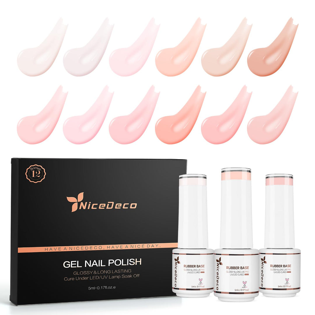 Nicedeco 4 in 1 Gummi-Basen-Gel-Set Für Nägel, Nude Rose Pink Transparentes Gel-Nagellack UV LED Aus