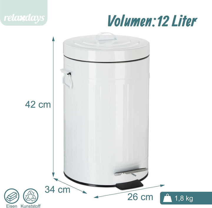 Relaxdays Treteimer Vintage, Abfalleimer für Küche oder Bad, aus Metall, mit Tretfunktion, Kosmetike