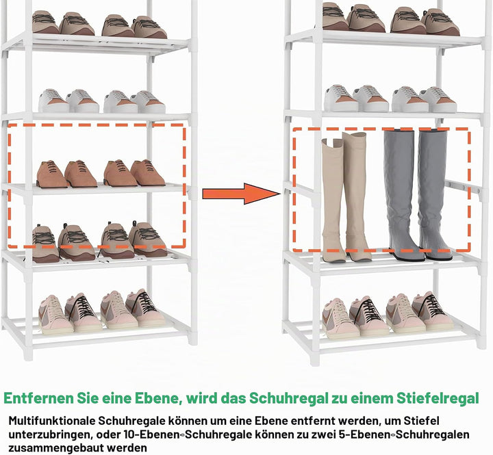 Schuhregal, 10-stufiger Schuh-und Stiefel-Organizer aus Metall, 20 Paar hohes vertikaler Lagerregal