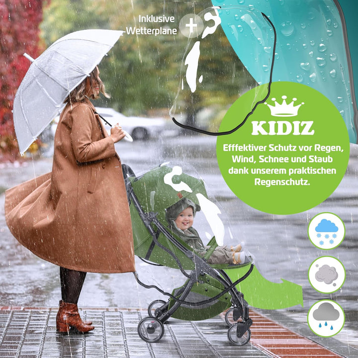 KIDIZ® Kinderwagen Premium Kinderbuggy klappbar Liegebuggy Sportwagen Faltbar 360°Räder 5-Punkt Gurt