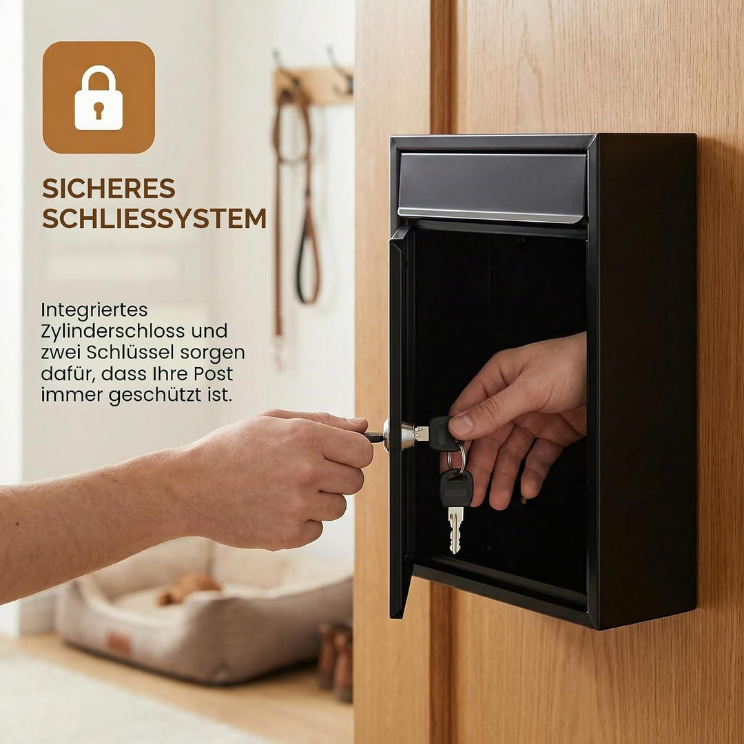 Huucozn Briefkasten Anthrazit klein Postkasten Eisenlegierung 32 x 22 x 8,5cm Wandbriefkasten für Me