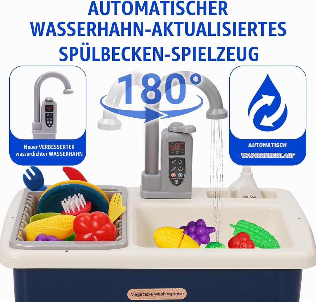 Küchenspüle Spielzeug Set mit Wasserkreislauf, Waschbecken Kinder mit Fliessendem Wasser, Spielküche