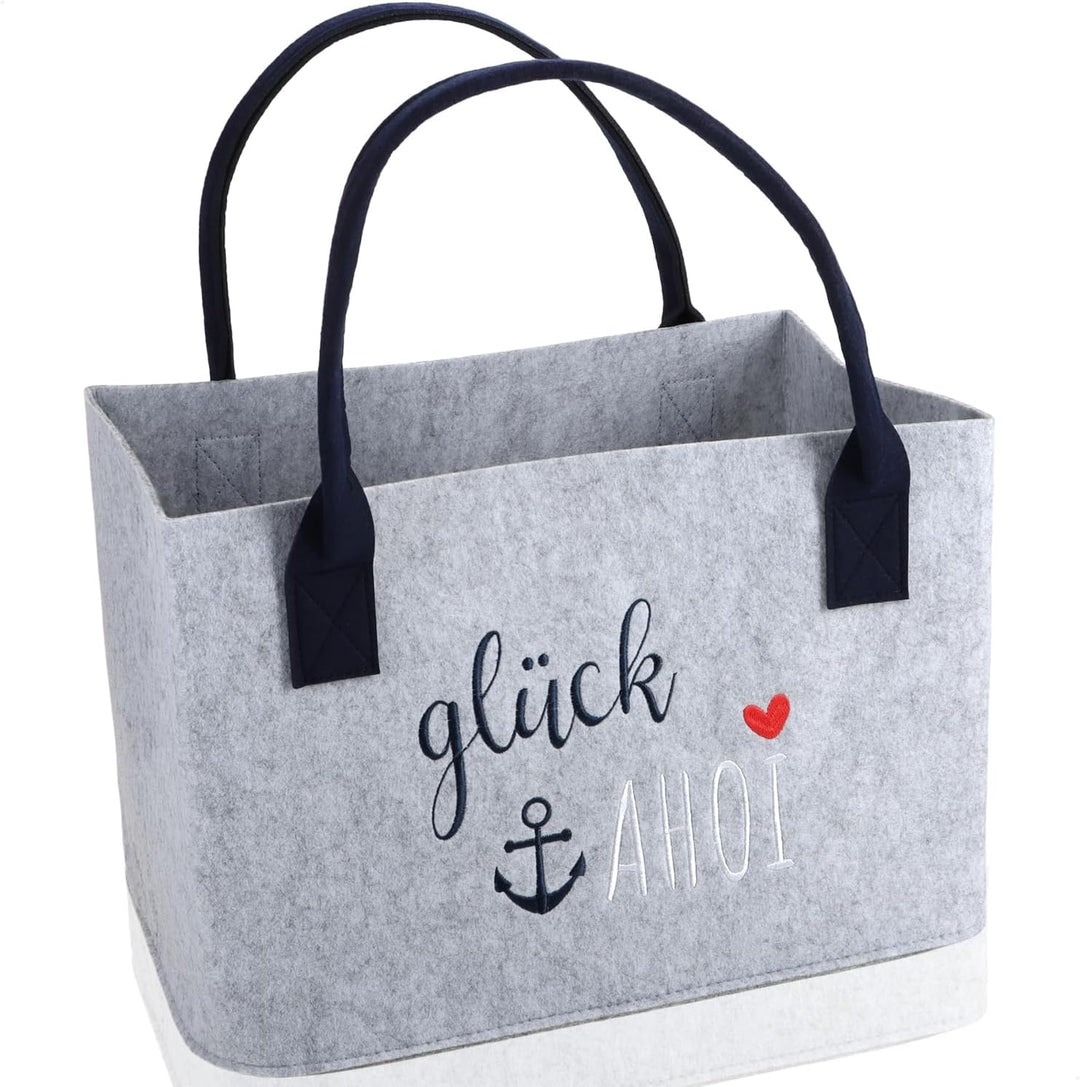 com-four® Filz-Shopper mit Henkel - Kaminholz-Tasche 40 x 26 cm - Tasche mit maritimem Spruch für St
