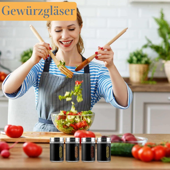 WOPPLXY 24 Stück Gewürzgläser, 100ml Gewürzdosen mit Streueinsatz, Sichtfenster und 3 Verschiedenen