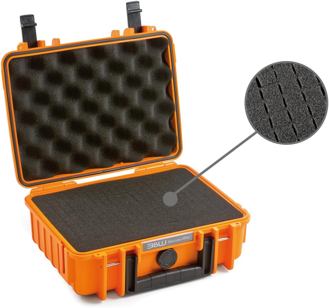 B&W International Mehrzweckkoffer Outdoor 1000 (PP.41) Orange - mit Würfelschaum - wasserdicht (IP67