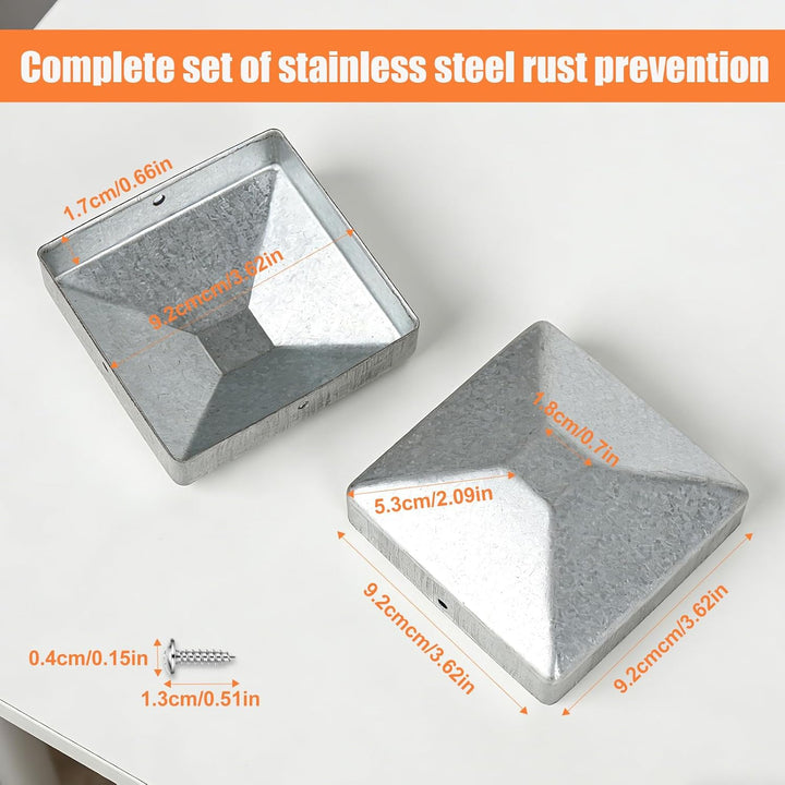 9x9 cm Pfostenkappen, 10 verzinkter Stahl Pfostenkappen mit 20 Schrauben, Pyramide Zaun Pfostenkappe