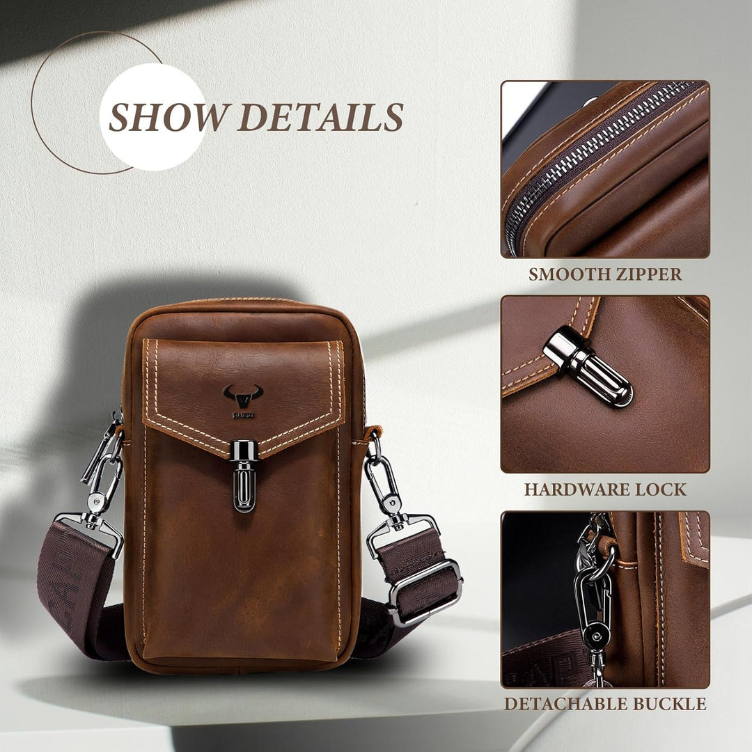 BAIGIO Handytasche Leder Vintage Gürteltasche Herren Hüfttasche Klein Schultertasche Umhängetasche R