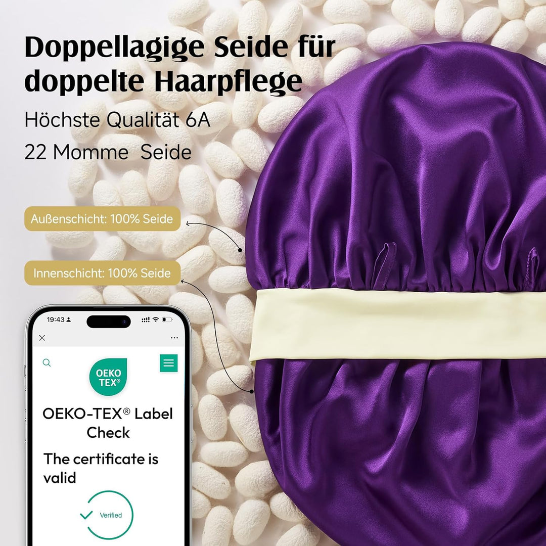 Umisleep 22 Momme Schlafmütze aus 100% Maulbeerseide, doppelseidige weiche Nachtmütze für lockiges H