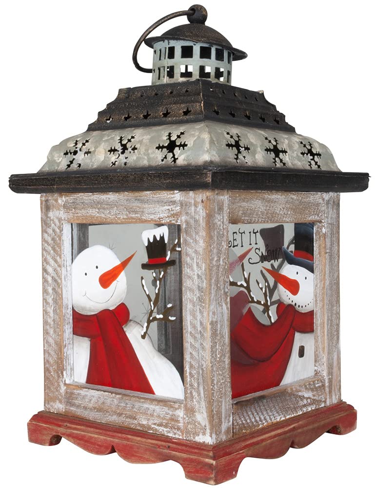 Weihnachtslaterne Schneemann Weiss ca. 29 cm Laterne Tischdekoration Metall und Holz Adventsdeko