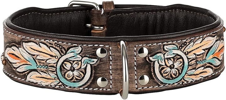 MICHUR Halona Hundehalsband Leder, Lederhalsband Hund, Halsband, Leder, Indianer, Schwarz Braun, in