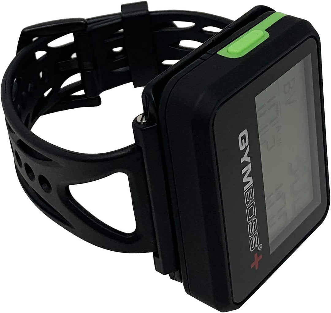 Gymboss Plus Intervall Timer und Stoppuhr Uhrenarmband - Bundle (SCHWARZ/GRÜN SOFTBESCHICHTUNG) Schw