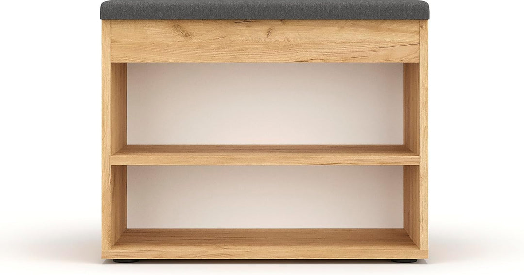 KOMTO Schuhbank mit Sitzfläche - Schuhregal Bank mit Stauraum Honig Eiche 60 x 48 x 32 cm Kleiner Sc