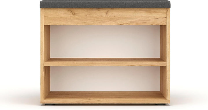 KOMTO Schuhbank mit Sitzfläche - Schuhregal Bank mit Stauraum Honig Eiche 60 x 48 x 32 cm Kleiner Sc