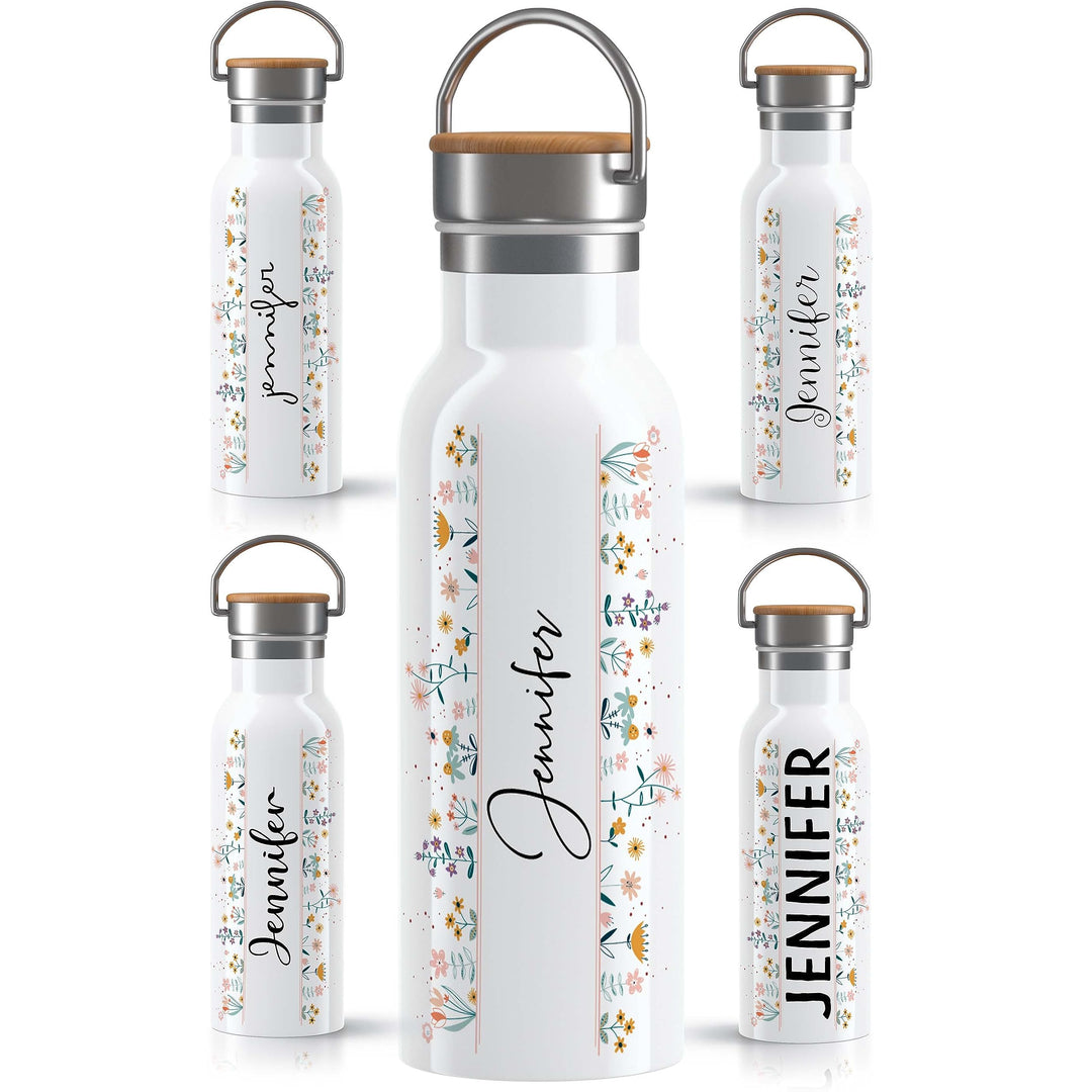 OWLBOOK Blumen Elegante Schrift Trinkflasche personalisiert Erwachsene Frauen Edelstahl 600ml - Ther