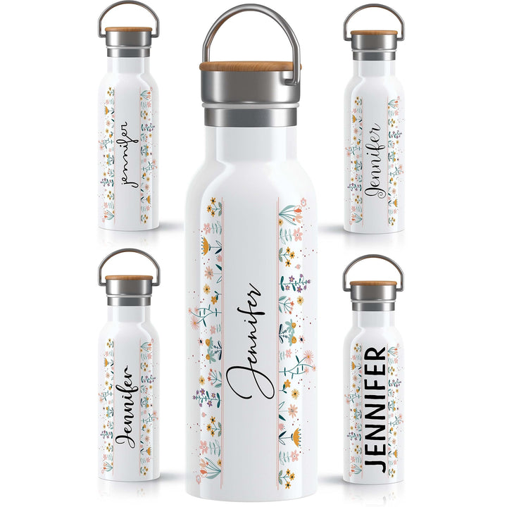 OWLBOOK Blumen Elegante Schrift Trinkflasche personalisiert Erwachsene Frauen Edelstahl 600ml - Ther