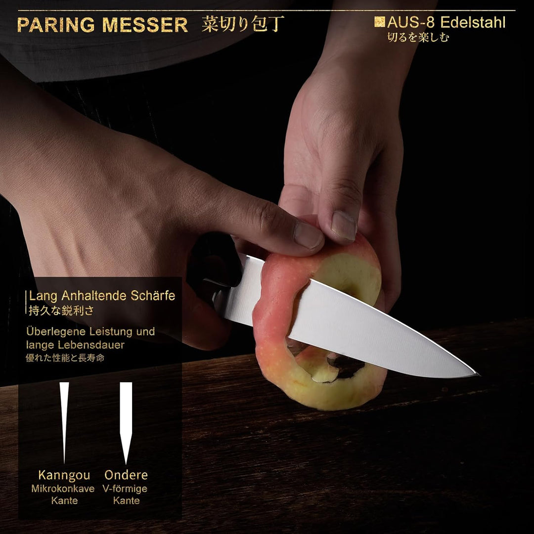 kanngou Classic. Japanisches Messer aus AUS-8 Stahl mit Kompletter Räuchergriff (Paring Knife, 13.5