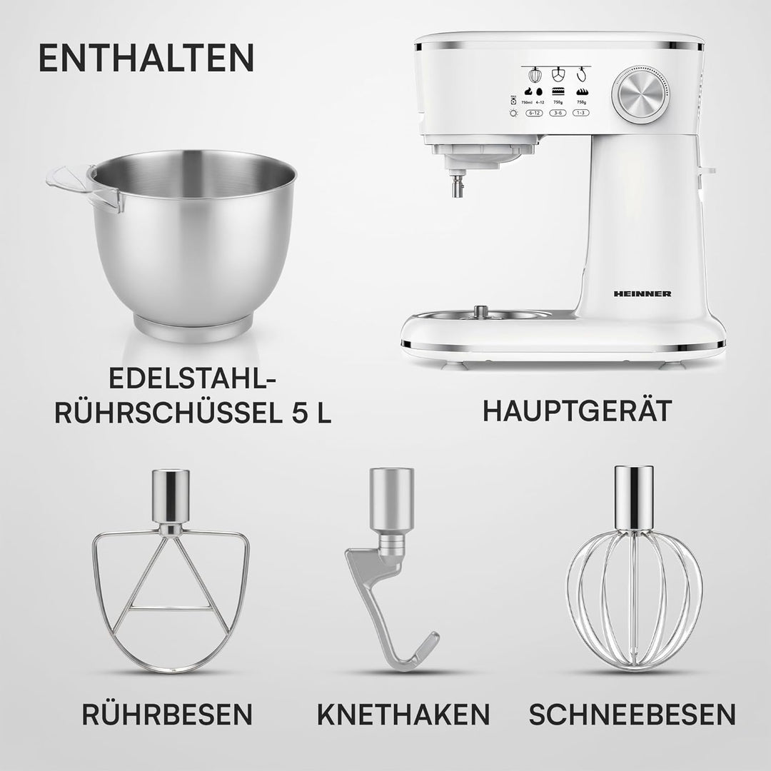 HPM-1000WHCH Stand Mixer – Planetary Mixing System, 1000W Power, 5L Stainless Steel Bowl, 10 Speed S