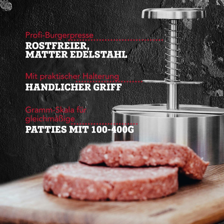 FMProfessional Burgerpresse für leckere Hamburger by Fackelmann – Hamburgerpresse mit 100g - 400g Pa