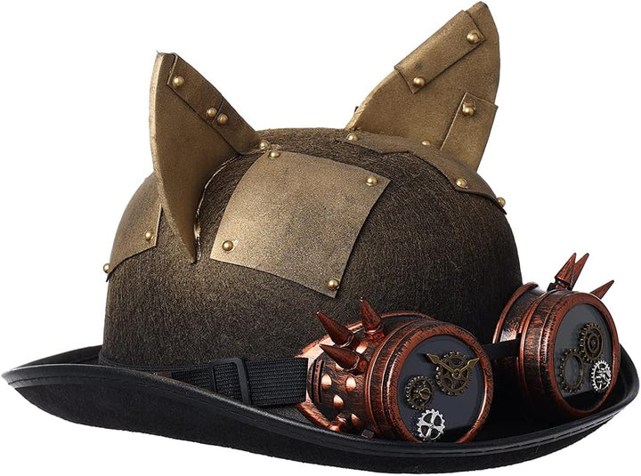 COSDREAMER Unisex Steampunk Zylinder Halloween Kostüm Hut mit Brille Braun Schwarz 10 Einheitsgrösse