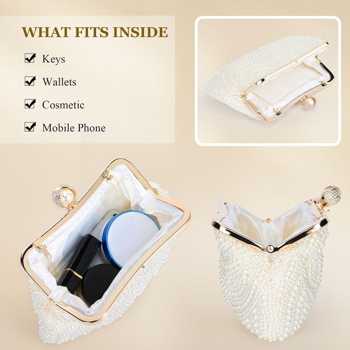 BAIGIO Perlen Damen Clutch Beige Abendtasche Brauttasche Elegant Handtasche Luxury Clutch für Mädceh