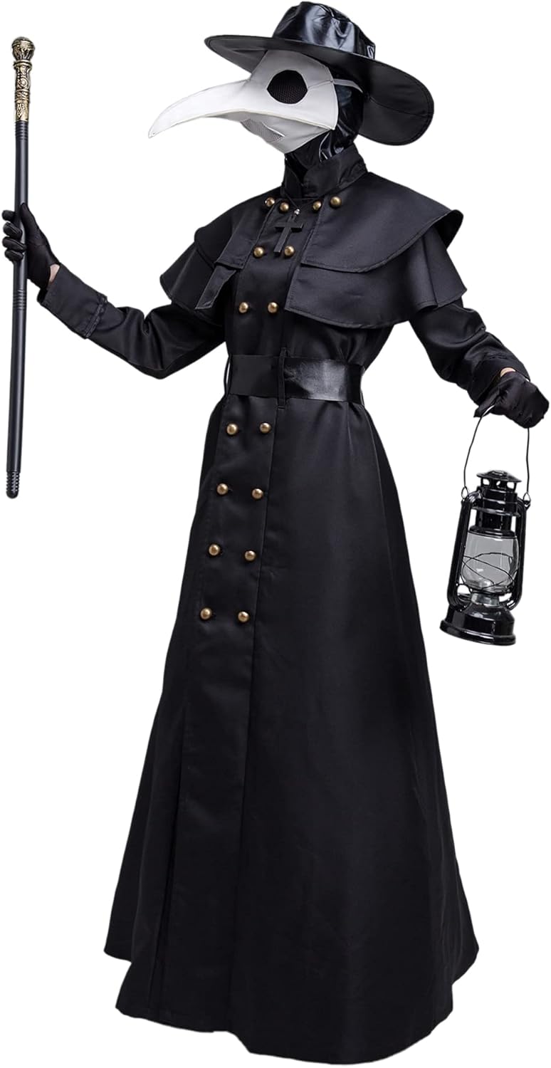 Feynman Herren Mittelalter Steampunk Pest-Doktor Pest Arzt Halloween Kostüm mit Pestdoktor Accessoir