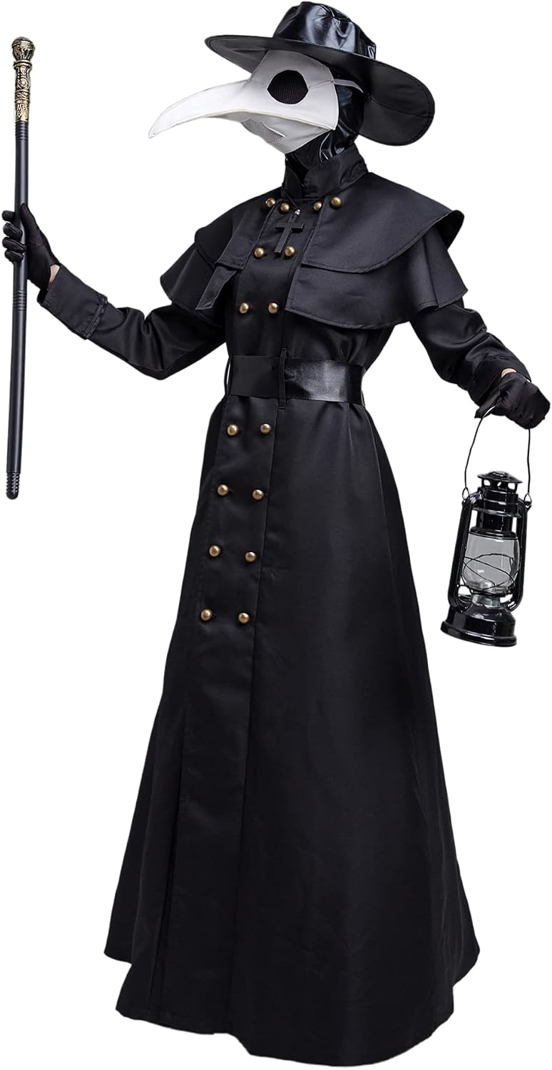 Feynman Herren Mittelalter Steampunk Pest-Doktor Pest Arzt Halloween Kostüm mit Pestdoktor Accessoir