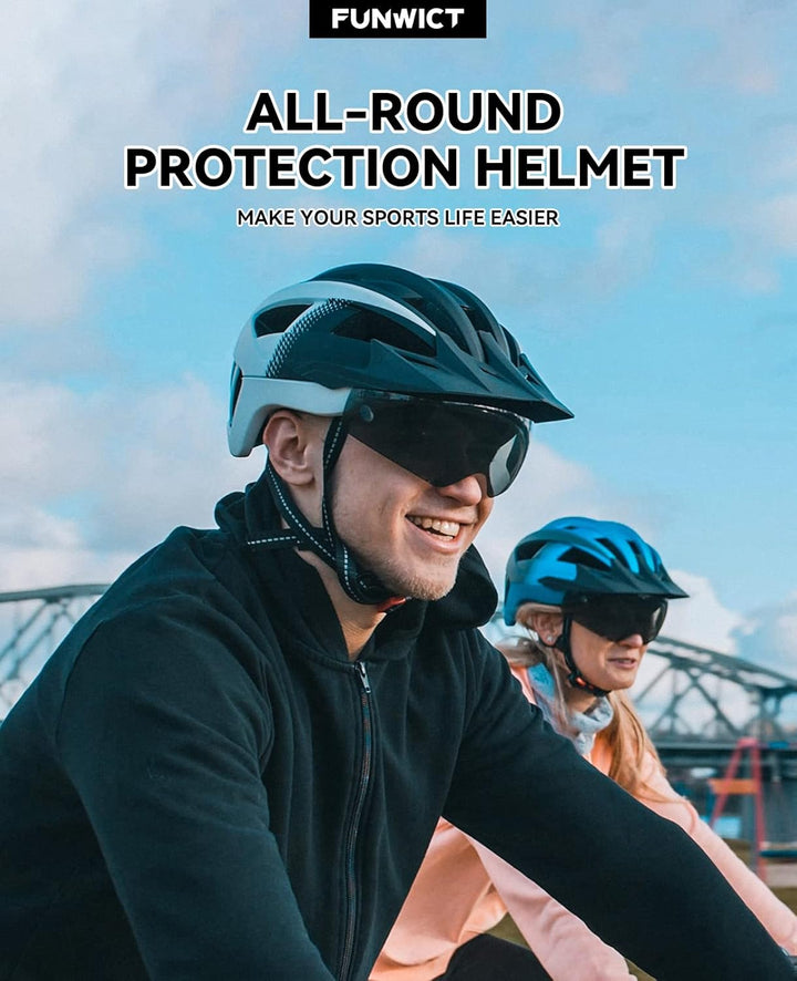 FUNWICT Fahrradhelm mit Visier für Herren Damen, Leichte Fahrradhelm mit Magnetischem Brille und USB