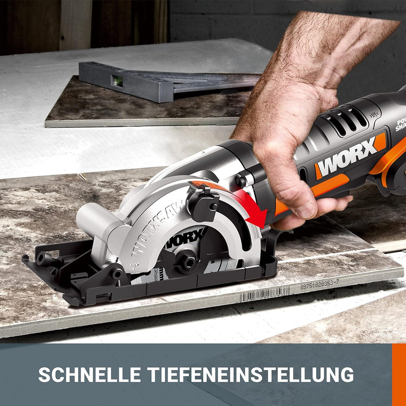 WORX WX527.9 Worxsaw Akku Handkreissäge 20V - Tauch- und Sägeschnitte bis zu 27mm, Einhandbedienung