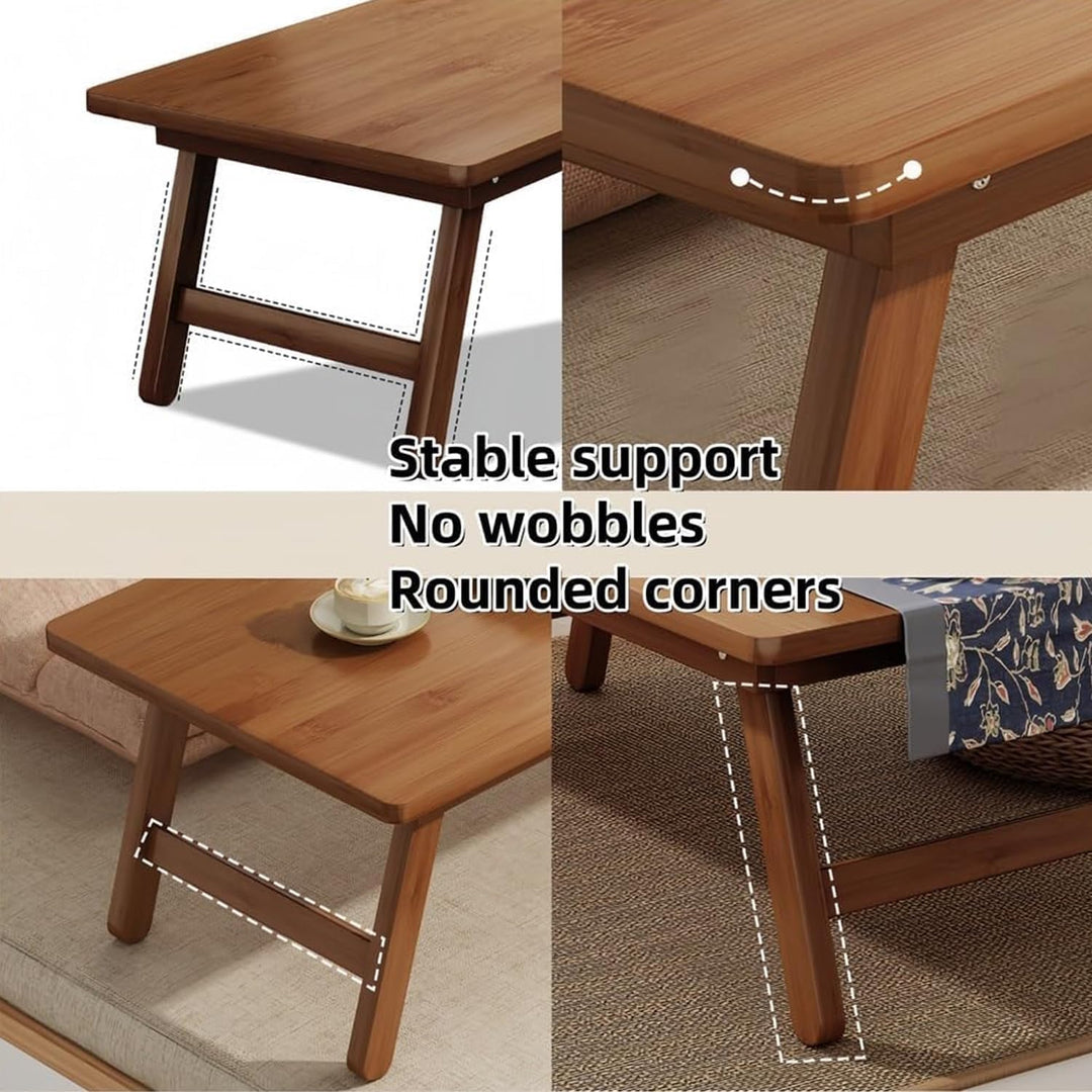 QHENS Tisch Niedrig Klappbar, Bodentisch Klappbar aus Bambusholz, Umweltfreundliches Material, kein