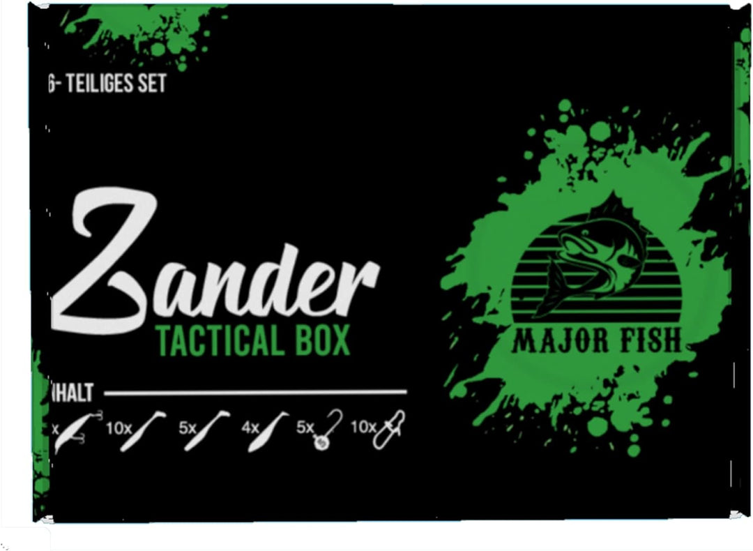 Major Fish Zander Tactical Box 36- teilig Gummifische mit Jigköpfe Wobbler + Raubfisch Zubehör