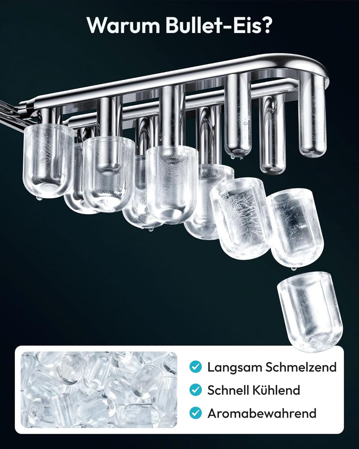 EUHOMY Eiswürfelmaschine Klein, 9 Eiswürfel in 6 Minuten, 12 kg/24H, Eiswürfelmaschine Edelstahl mit