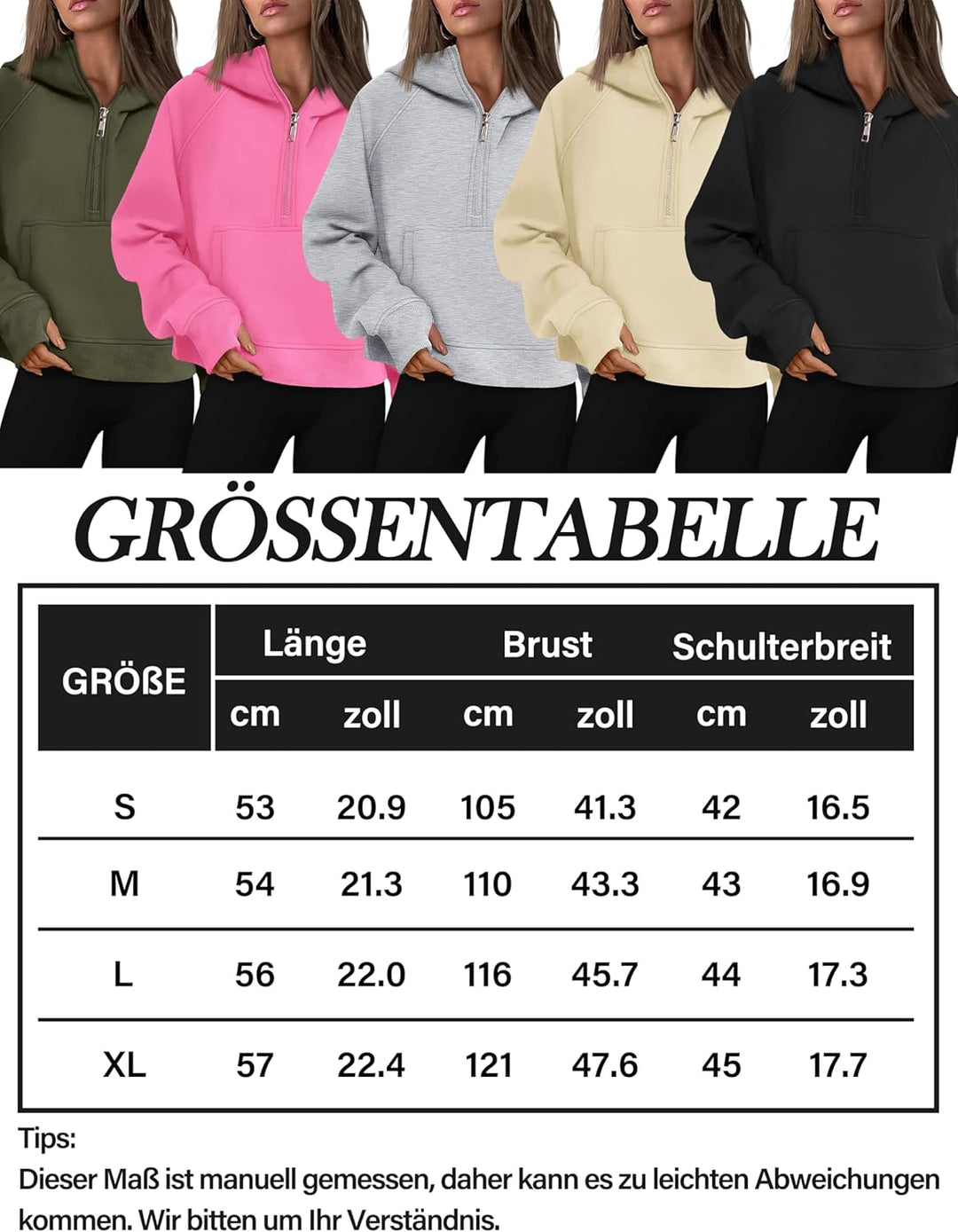Timuspo Hoodie Damen Sweatjacke Kapuzenjacke mit Fleecet-Innenfutter Basic Zip Up Hoodie Pullover Wi