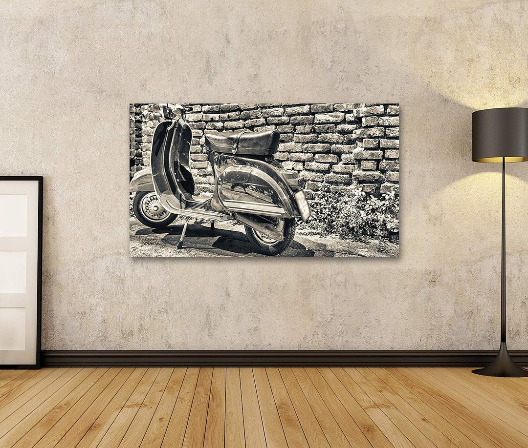islandburner Bild auf Leinwand Milano Italien September Alte Vespa Geparkt Entlang Navigli Nacht Ita