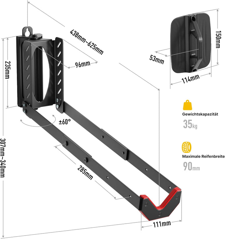 monTEK Schwenkbare Fahrrad Wandhalterung, Fahrradhalterung Wand ohne schweres Heben, platzsparender