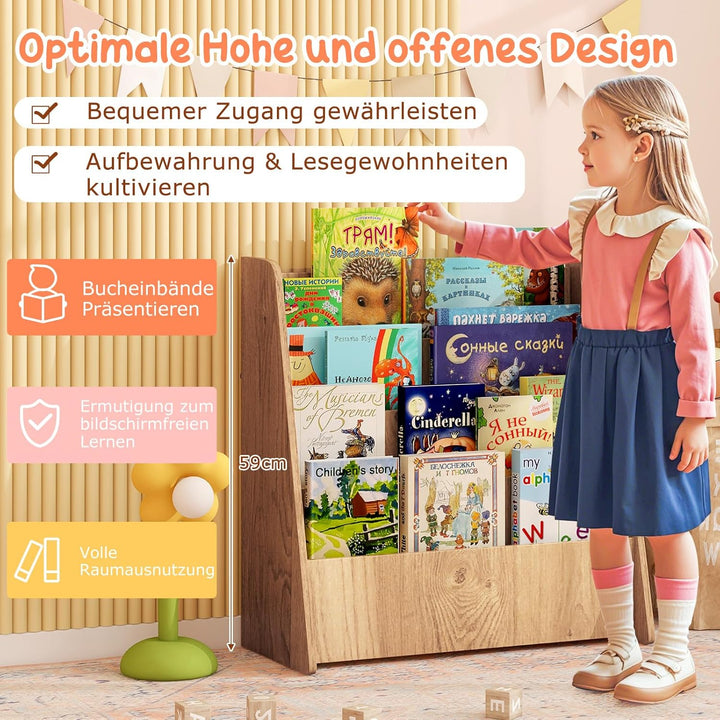 COSTWAY Kinderregal mit 4 Fächern, Bücherregal für Kinder, Zeitungsständer, Aufbewahrungsregal für K
