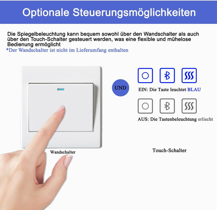 Finmrys Badspiegel mit Beleuchtung Rund 60 cm mit Bluetooth-Lautsprecher und Touch-Schalter Beschlag