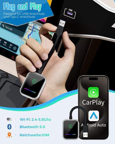 Android Auto & Carplay Wireless Adapter : 2 IN 1 Mini Wireless Adapter für Wired Android Auto/Carpla