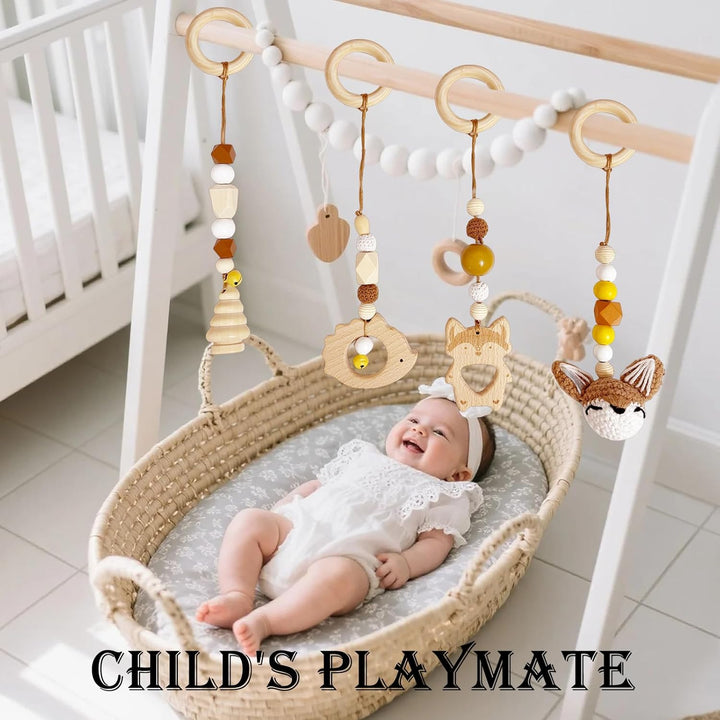 4 Stück Spielebogen Babies Holz, Spieltrapez Baby, Baby Gym Holz, Anhänger Spielbogen, für Mädchen J