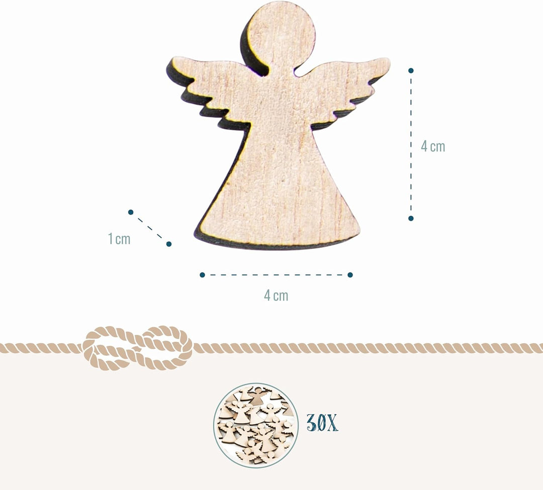 Logbuch-Verlag Engel Streudeko, 30 Stück: Mini Holzteile Set, Kleine Schutzengel aus Holz, Glücksbri