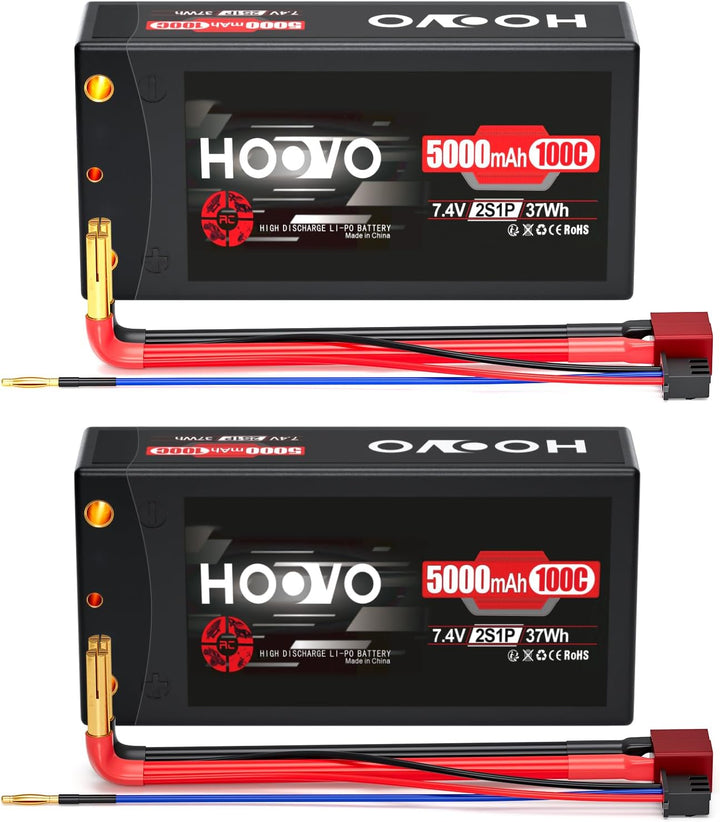 HOOVO RC Batterie 7,4V 5000mAh 100C 2S Lipo Akkus HardCase mit 4.0 mm Banana to Deans Plug für RC Au