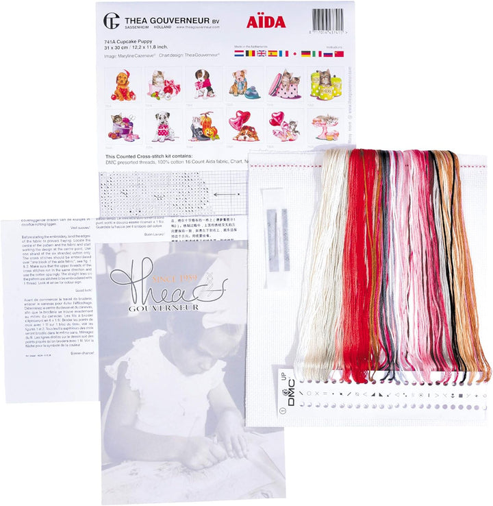 Thea Gouverneur - Kreuzstich-Set - Welpe backn - Aida - 16 Count - Für Erwachsene - 741A, Welpe back