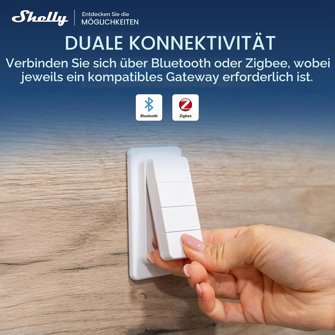 Shelly BLU RC Button 4 ZB - Bluetooth &amp; Zigbee Smart Fernbedienung mit vier Tasten, Mehrfachklicks,
