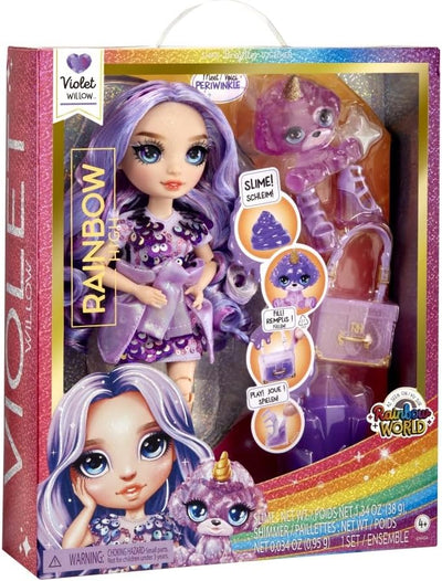 Rainbow High Modepuppe mit Schleim & Haustier - Violet (Lila) - 28 cm Schimmernde Puppe mit Glitzers