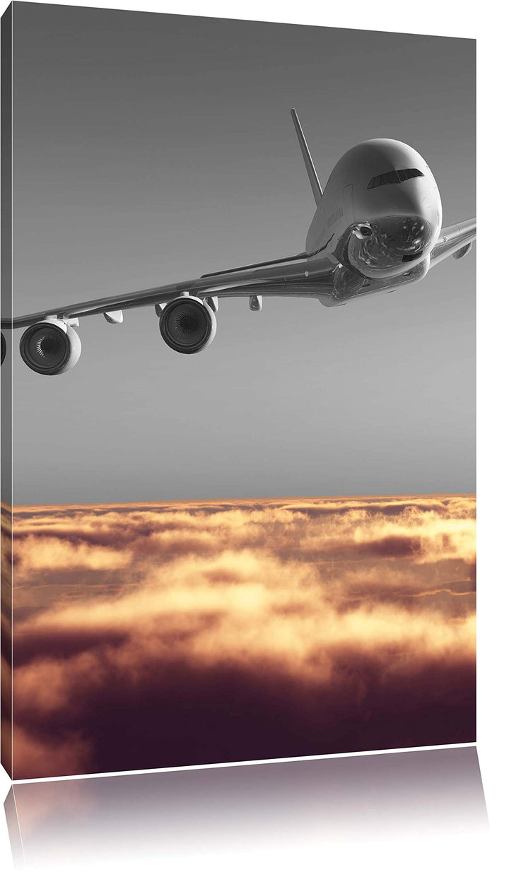 Pixxprint Flugzeug über Wolkenmeer als Leinwandbild/Grösse: 100x70 cm/Wandbild/Kunstdruck/fertig bes