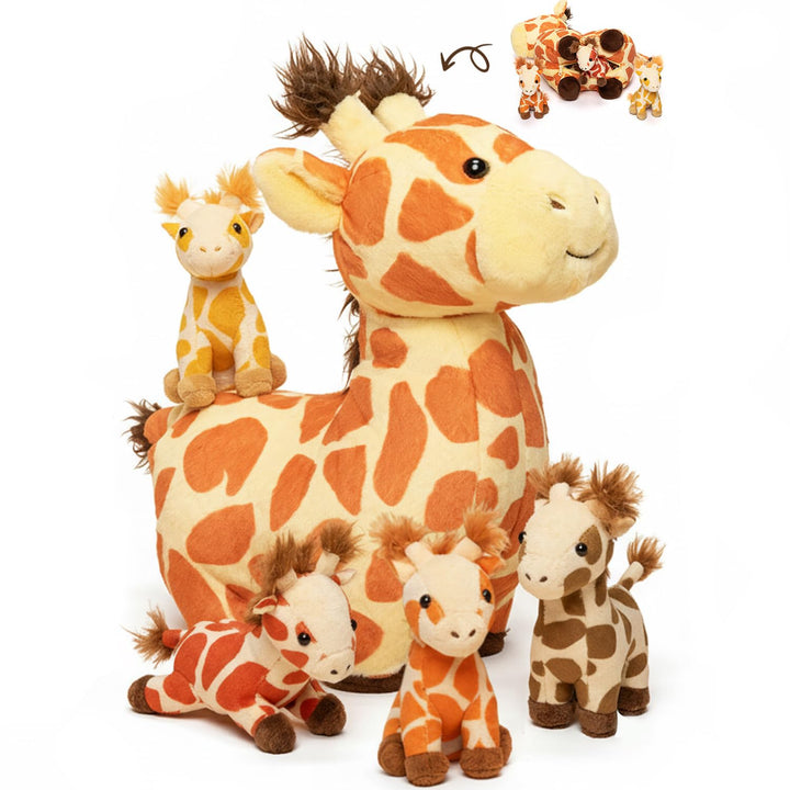 OUOZZZ 5 Stück Giraffe Kuscheltier Set, 32cm Weich Giraffe Plüschtier mit 4 Baby Giraffen Stofftiere
