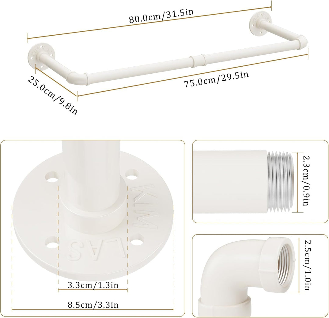 Yawinhe Industrierohr Kleiderstangen,80cm Kleiderständer für die Wand,Platzsparenders Wandregal Küch