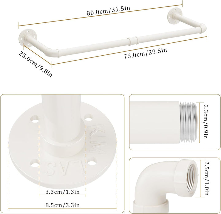 Yawinhe Industrierohr Kleiderstangen,80cm Kleiderständer für die Wand,Platzsparenders Wandregal Küch