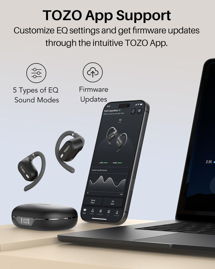 TOZO OpenWear Open Ear Kopfhörer mit bügel,komfortabel Kopfhörer Kabellos Bluetooth 5.3,Open Sport K